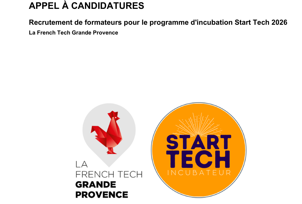 Appel à candidatures Incubateur Start Tech French Tech Grande Provence