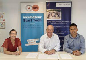 Charlotte Moretti et Thibault Panyanouvong signent le partenariat entre le Cabinet Causse et Associés et la French Tech Grande Provence en présence de Benoit Fahy son Directeur Opérationnel